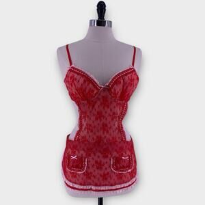 Victoria's Secret 36C Red Lace French Maid Valentines Coquette